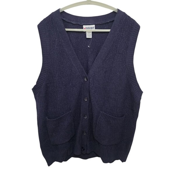 National Button Front Sleeveless Sweater Vest 1X - Picture 1 of 3